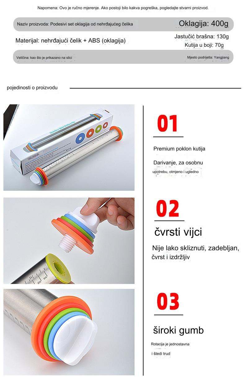 43,18 cm Podesivi Valjak od Nerđajućeg Čelika sa Oznakama za Debljinu (mm/cm) - Robusni Valjak za Tijesto za Pečenje, Peciva, Kora za Pite, Pizzu i Kolačiće - Nelepljiv, Izdržljiv za Profesionalne Pekare