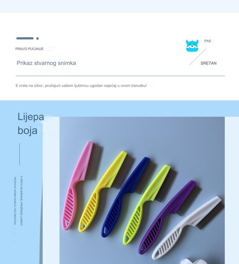 Profesionalni češalj za pse za uklanjanje buva i krpelja sa čeličnim iglama koje se ne zapetljavaju & gumiranom drškom koja ne klizi - Snažan ubica parazita, za osetljive svetlo bež, štenad & pse