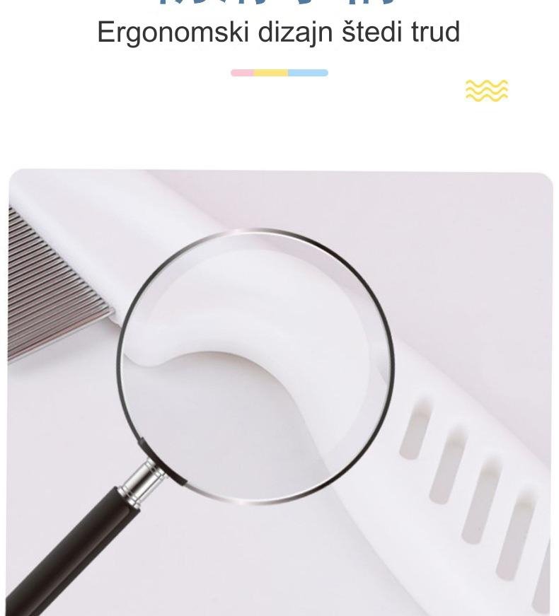 Profesionalni češalj za pse za uklanjanje buva i krpelja sa čeličnim iglama koje se ne zapetljavaju & gumiranom drškom koja ne klizi - Snažan ubica parazita, za osetljive svetlo bež, štenad & pse