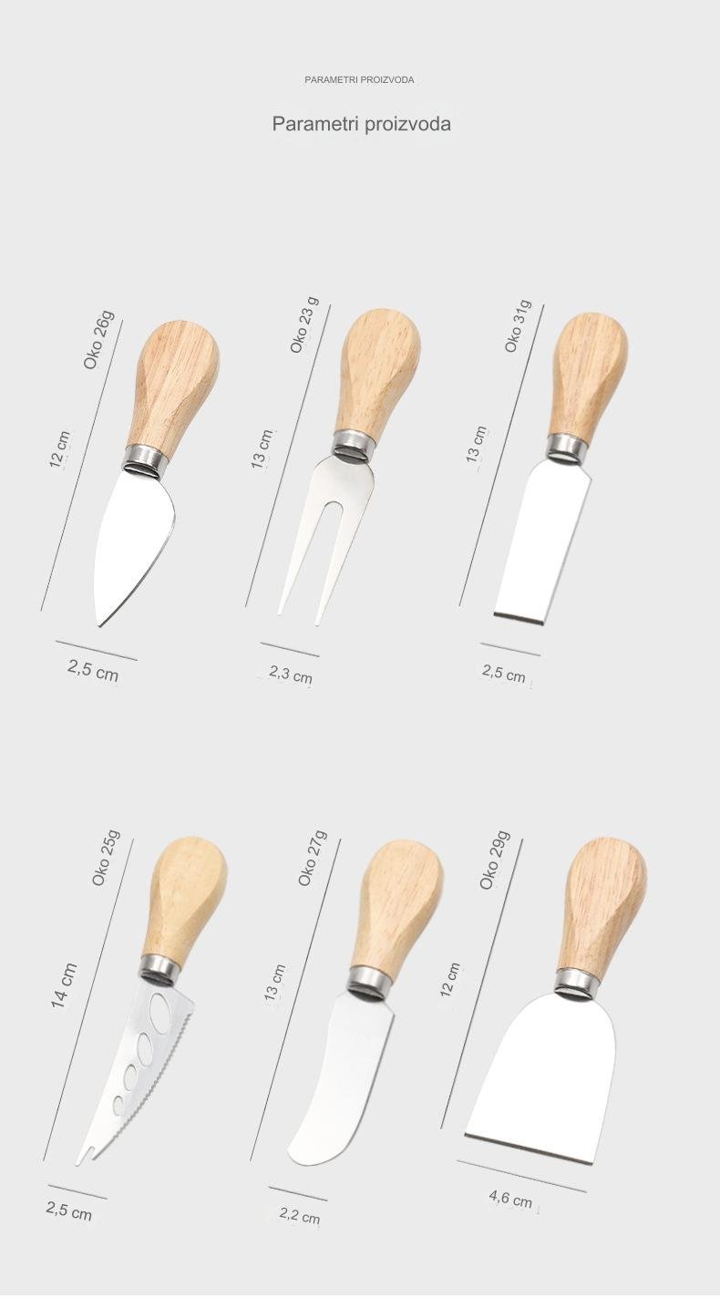 Set noža za sir i sekača za pizzu od nerđajućeg čelika sa drvenom drškom - Oštrica za teške uslove, višenamenski nož za tortu i posuđe, pogodan za posluživanje na zabavama, sečenje sira