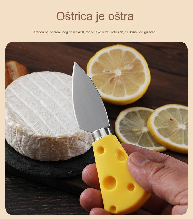 Kreativni set od tri komada noževa za sir sa žutom drškom, viljuškom i lopaticom od nehrđajućeg čelika