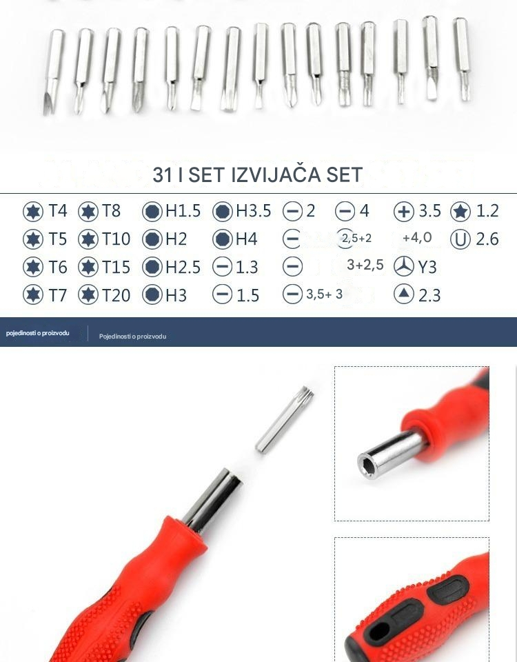 Profesionalni set magnetnih odvijača sa više vrsta vrhova (PH/Ravni/Lopatica/Torx/Heks) za popravku elektronike - Kompatibilan sa pametnim telefonima, laptopovima, TV-ima, satovima, naočarima, računarima - Izdržljiva plastična/metalna kutija za DIY