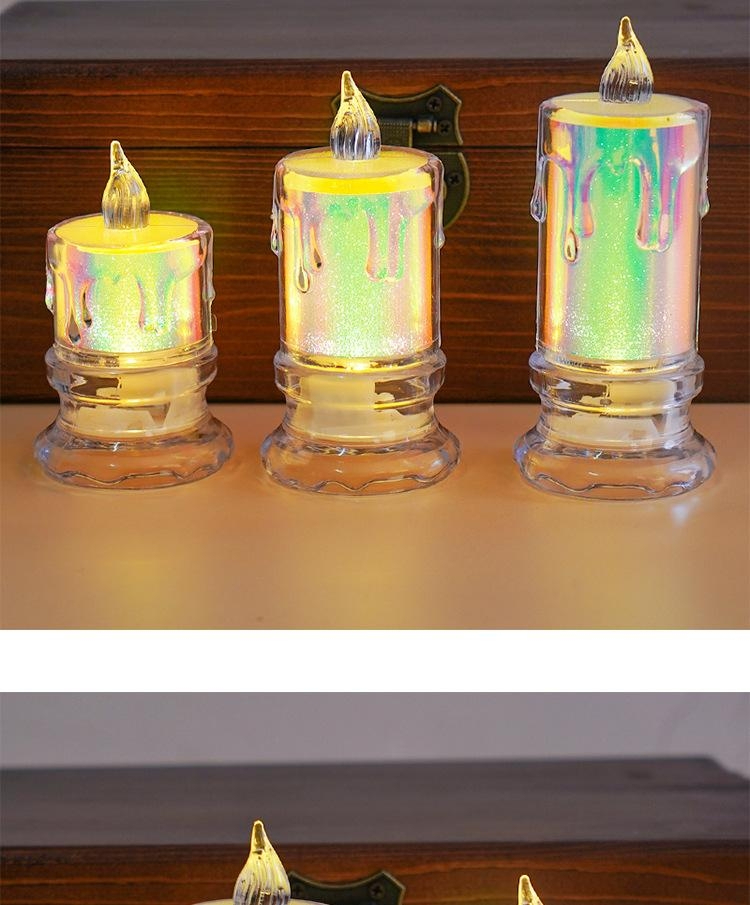 Transparentna elektronska sveća sa plačućom zvezdanim duginim efektom i kristalnom lampom za čaj - Realističan efekat plamena, PS brušena stona kristalna svetiljka za dekoraciju, žurke, venčanja (Bez opasnosti od pravog plamena)