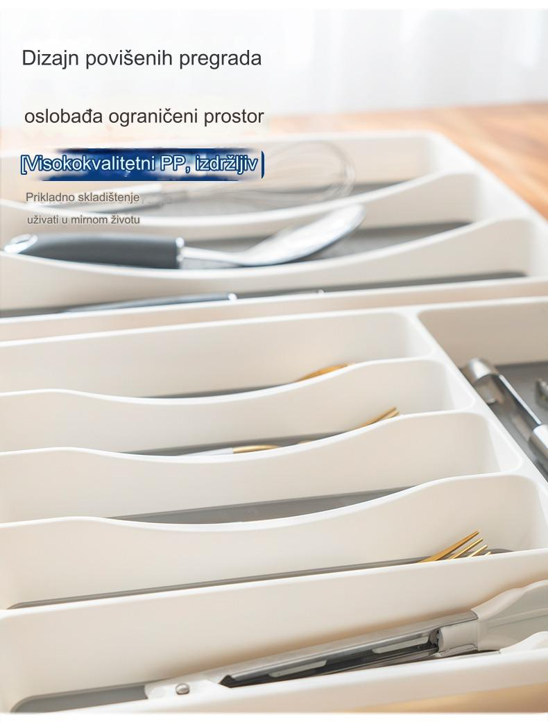 Zidni organizator za kuhinjski pribor sa pregradama za blokove i pribor - Izdržljiv ABS beli i drveni izgled (Montaža bez alata) - Štedi prostor, fioka/traka za noževe, viljuške, kašike, špatule, mutilice