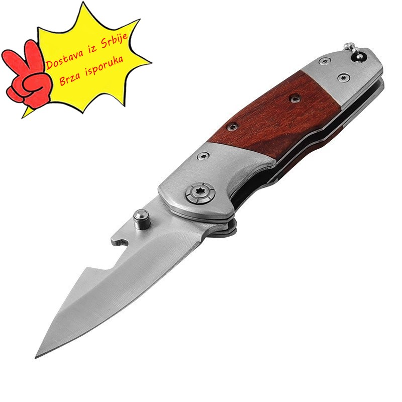 Sklopivi nož od nerđajućeg čelika sa ergonomskom drškom i sigurnosnom bravom - Kompaktni prenosivi džepni nož za kampovanje, preživljavanje - Lagan i izdržljiv nož za aktivnosti na otvorenom sa sečivom, mehanizam za otvaranje jednom rukom, uključena sigurna futrola (Idealan za svakodnevno nošenje)