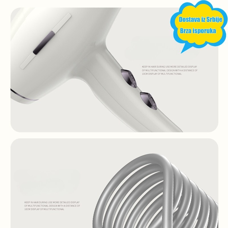 Profesionalni fen za kosu za salon i kućnu upotrebu - Visokosnažni negativni joni za brzo sušenje, tihi rad, evro-britanski standard, bezčetkasti motor, bez potrebe za baterijom