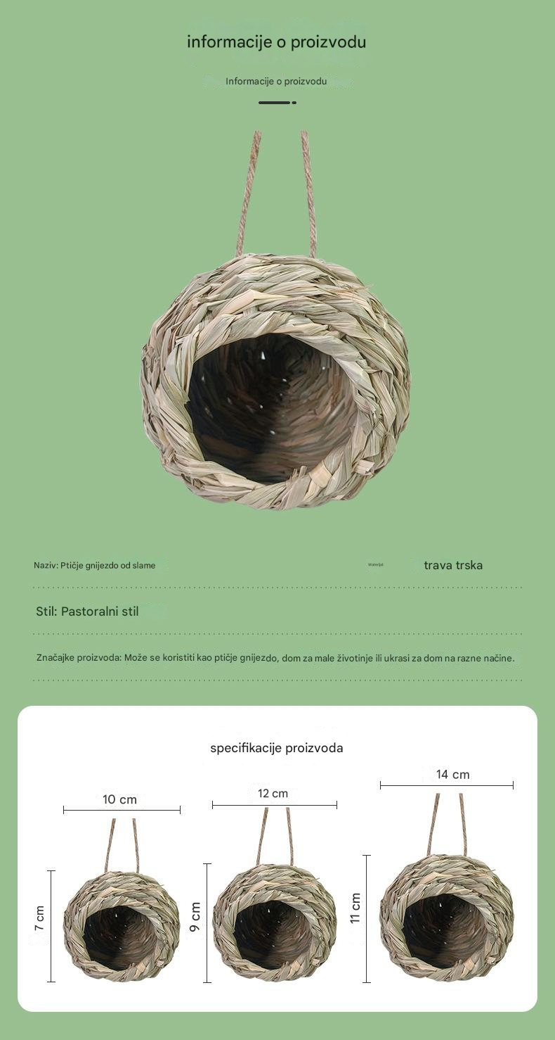 Ručno rađeno pleteno olo gnezdo za papagaje | Topla kućica za ptice za dekoraciju vrta sa prirodnom pletenicom od trave