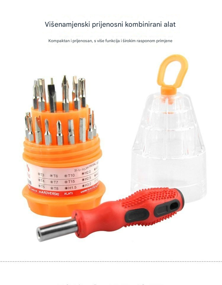 Profesionalni set magnetnih odvijača sa više vrsta vrhova (PH/Ravni/Lopatica/Torx/Heks) za popravku elektronike - Kompatibilan sa pametnim telefonima, laptopovima, TV-ima, satovima, naočarima, računarima - Izdržljiva plastična/metalna kutija za DIY