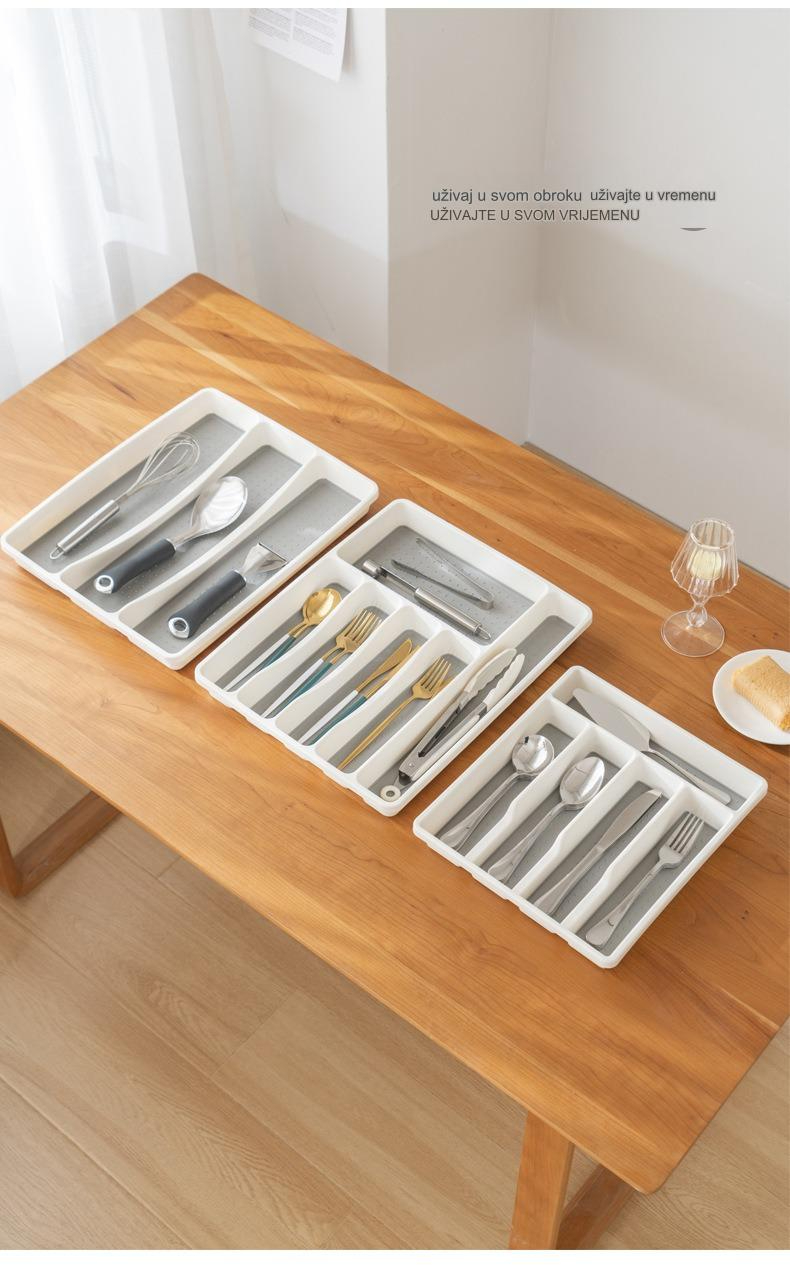 Zidni organizator za kuhinjski pribor sa pregradama za blokove i pribor - Izdržljiv ABS beli i drveni izgled (Montaža bez alata) - Štedi prostor, fioka/traka za noževe, viljuške, kašike, špatule, mutilice