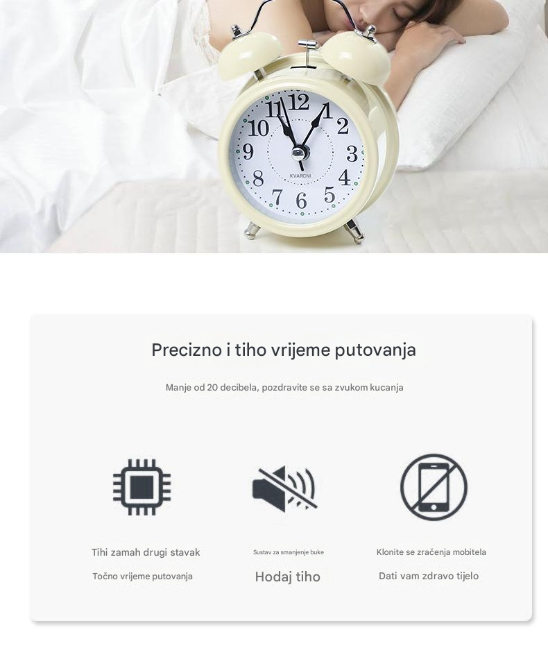 Kreativni metalni budilnik sa tihim noćnim svetlom za decu i učenike, moderan i klasičan noćni stočić