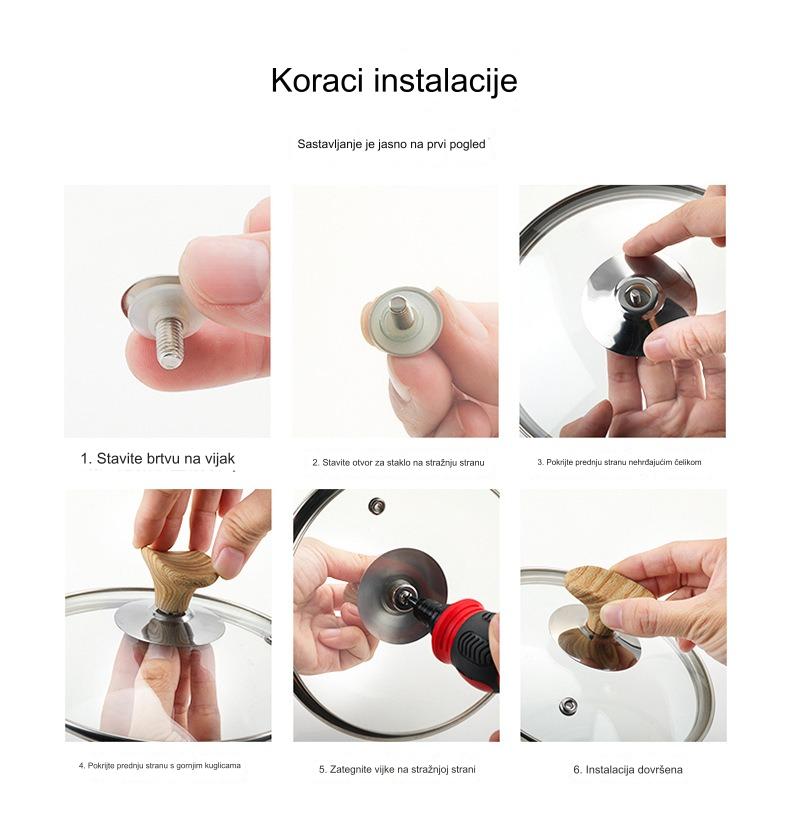 Izdržljiv i otporan na toplotu set alata za jaja sa drvenom drškom i univerzalnim poklopcem | Aluminijumski materijal, pogodan za kontakt