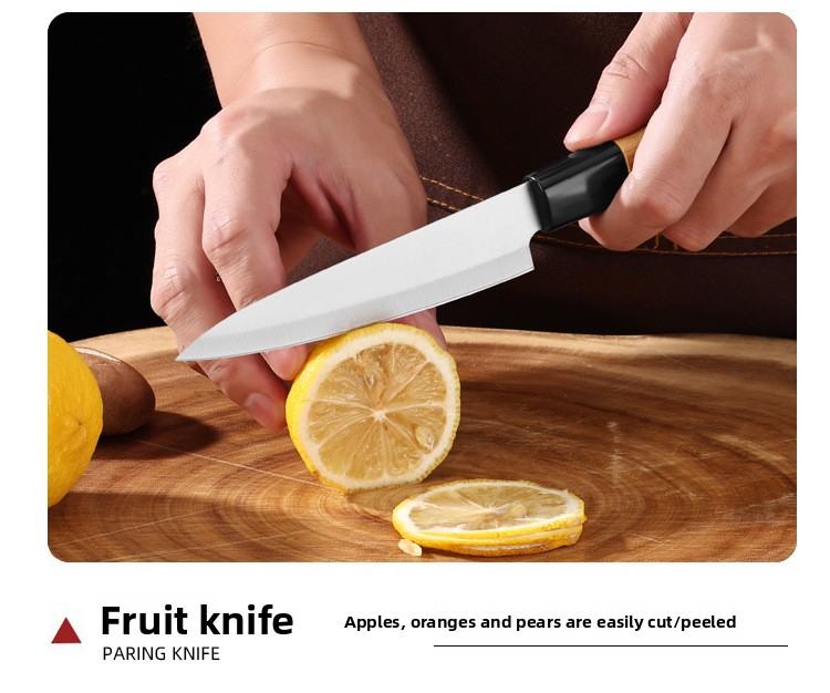 Premium set kuhinjskih noževa oštrih kao britva | Oštrice od visokougljeničnog nehrđajućeg čelika, drške u boji drveta, idealni za sečenje povrća i voća