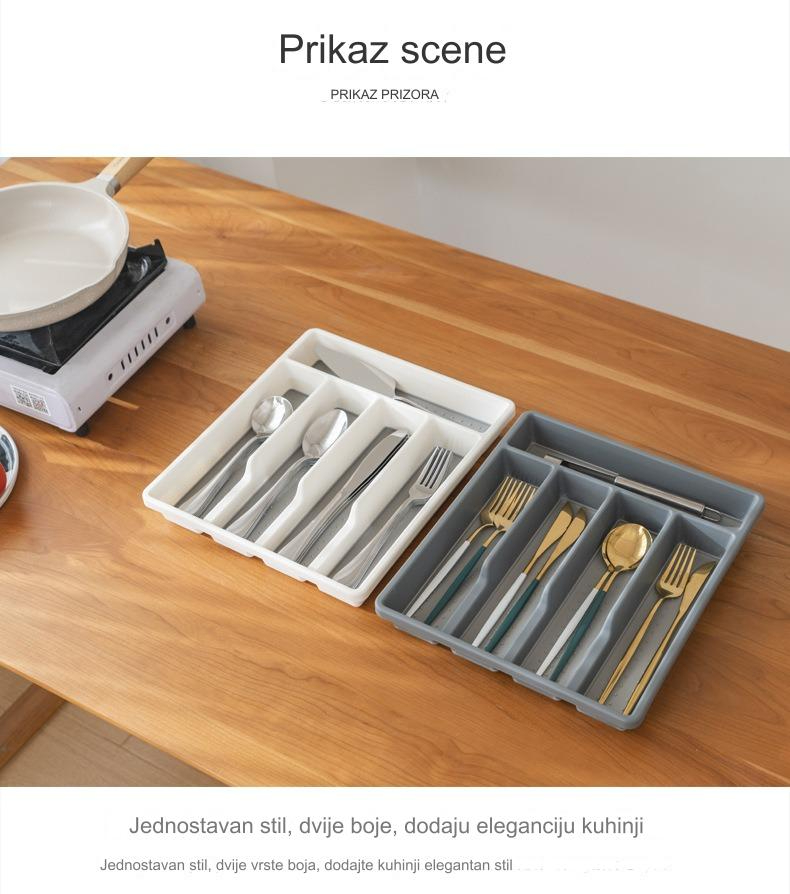 Zidni organizator za kuhinjski pribor sa pregradama za blokove i pribor - Izdržljiv ABS beli i drveni izgled (Montaža bez alata) - Štedi prostor, fioka/traka za noževe, viljuške, kašike, špatule, mutilice