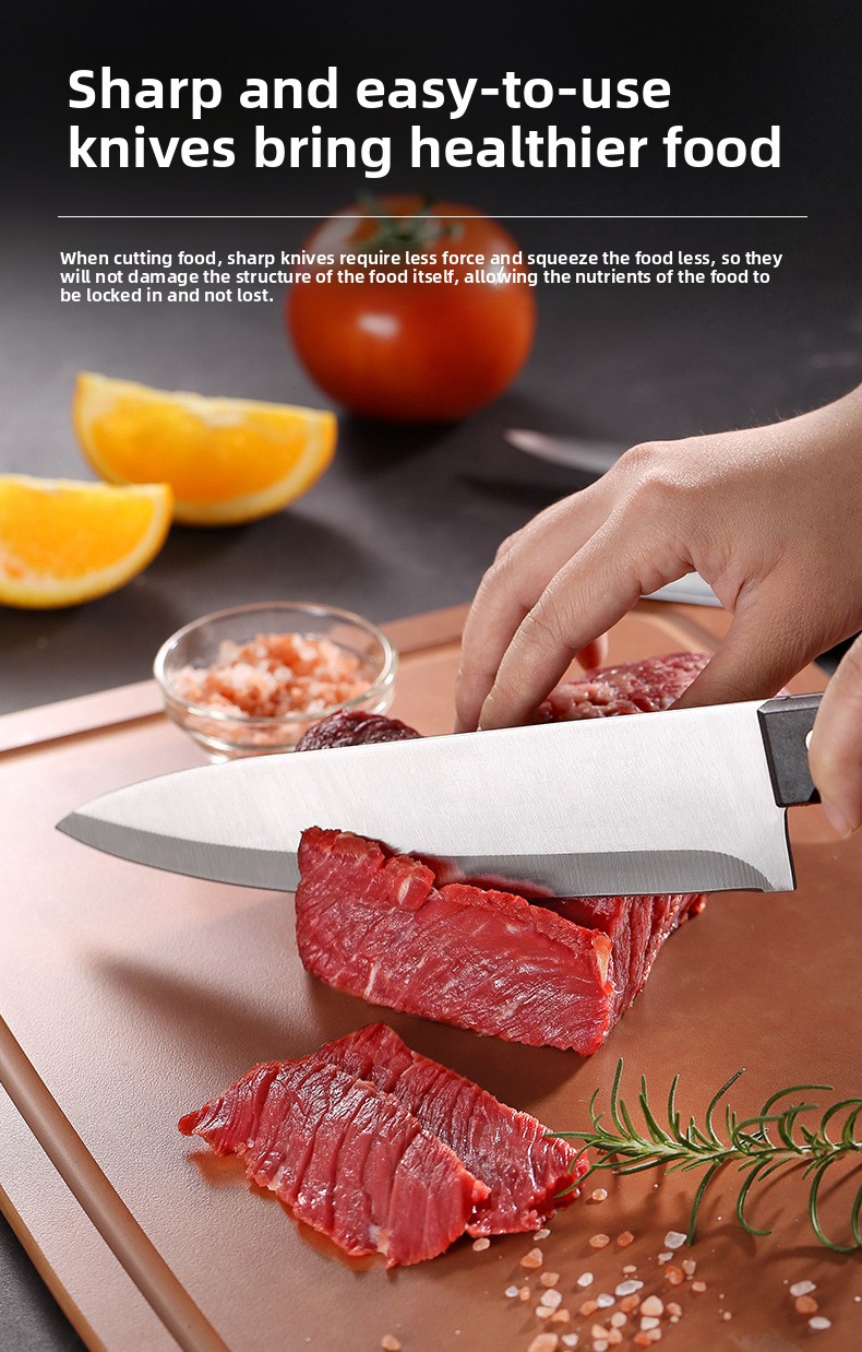 Set od 6 kuhinjskih noževa od visokougljeničnog nehrđajućeg čelika sa plastičnom drškom | Ultra oštri, uključuje nož za sečenje i nož za voće, oštrice od 304 nehrđajućeg čelika, drvene drške