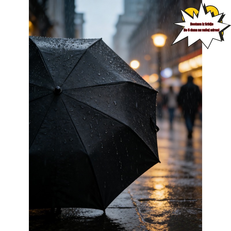 1 kom Klasični Crni Kišobran sa Dugom Drškom | Jednobojna Zakrivljena Drška, Za Sve Vremenske Uslove, Neophodan za Poslovna Putovanja, Kiša za Svakodnevno Putovanje, Pongee 210T, 8 Rebara, Čelični Ram