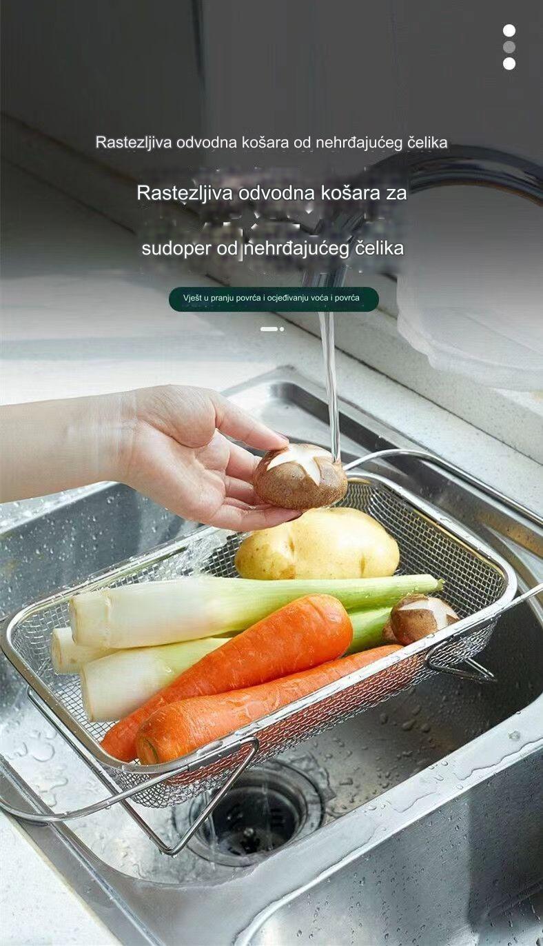 Uvlačiva korpa za odvod sudopere od nerđajućeg čelika | Bezbedna za mašinu za pranje sudova, kuhinjska polica za skladištenje koja štedi prostor