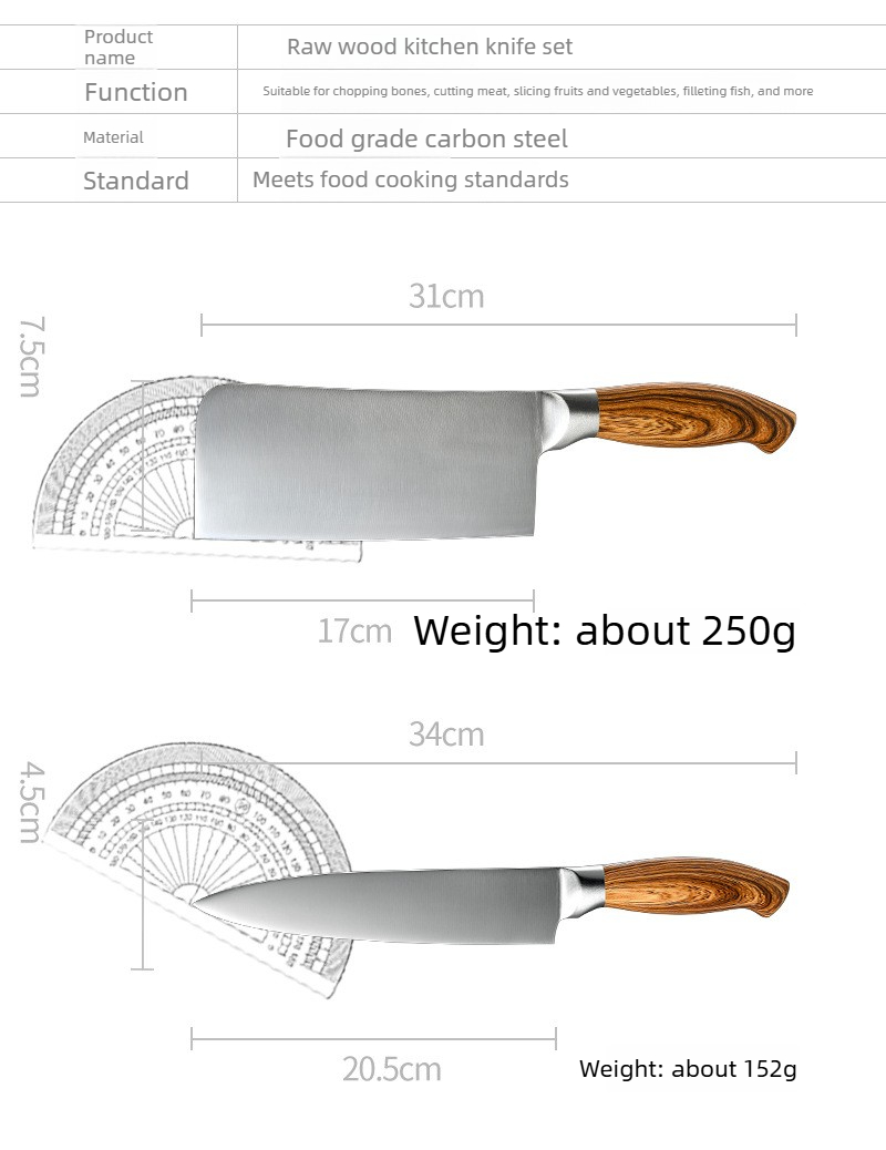 Set kuhinjskih noževa 4 komada, vrhunski oštri | Sečiva od visokougljeničnog nerđajućeg čelika, drvene drške, idealni za sečenje voća i povrća