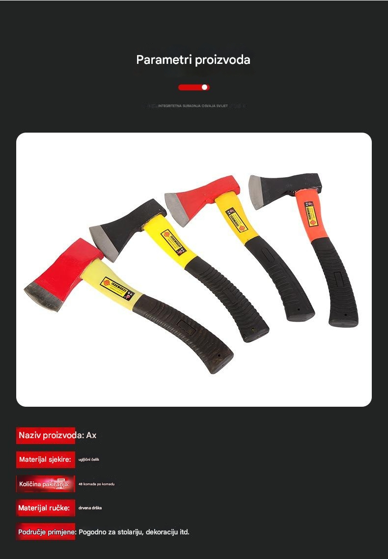 Ručno izrađena teška sekira sa stakloplastičnom drškom i sečivom - Profesionalna za sečenje drva, drvorez, ogrjev - Izdržljiva sekira sa neklizajućim drškom, lagana za sečenje drveća, preživljavanje u prirodi