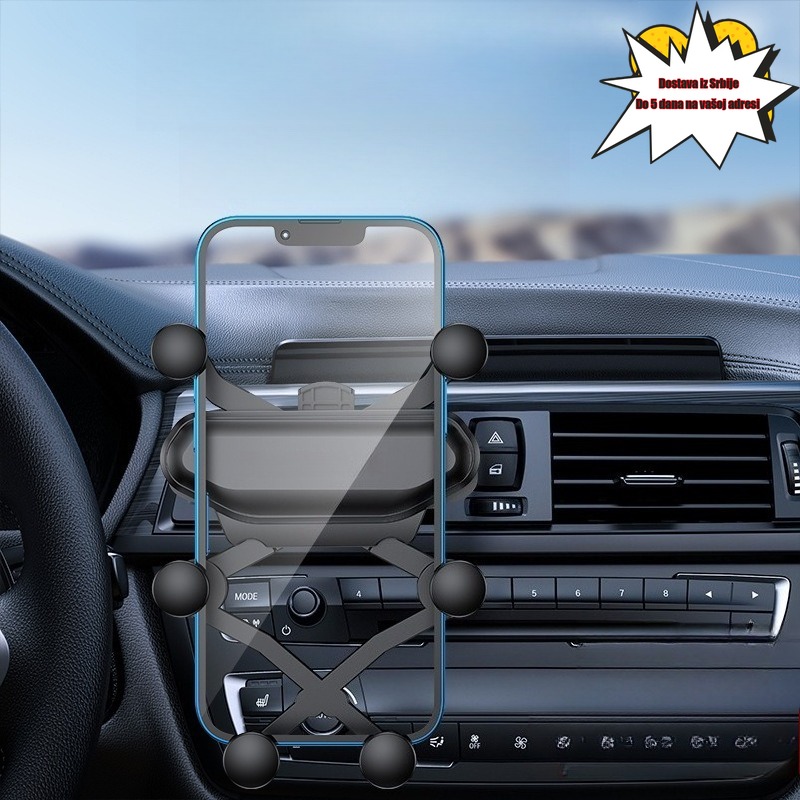 Držač za telefon na ventilaciji automobila - Montiranje preko instrument table sa podesivom rukom i kopče poput usisne čaše, Simpatičan nosač u obliku drške /Navi, pametni telefoni, pozivi bez upotrebe ruku - Instalacija bez bušenja (Plastika, kompatibilno s većinom vozila)