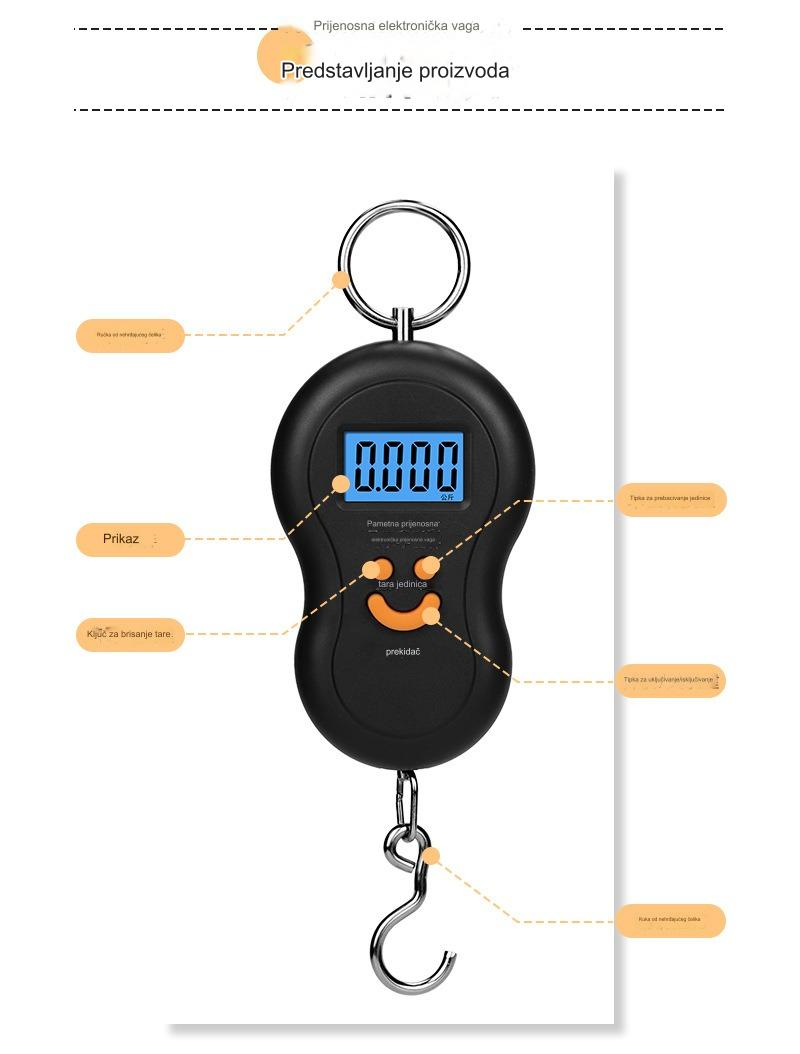 50kg/110lbs Digitalna Ručna Elektronska Vaga sa Kukom - Prenosiva Kuhinjska Vaga sa LCD Ekranom, Funkcijom Tare & Zadržavanje, Konverzija Jedinica (kg/lbs/oz/g/ml), Napajanje na Baterije (Baterije Nisu Uključene) za Kuću, Putovanja, Kampovanje, Prtljag, Namirnice