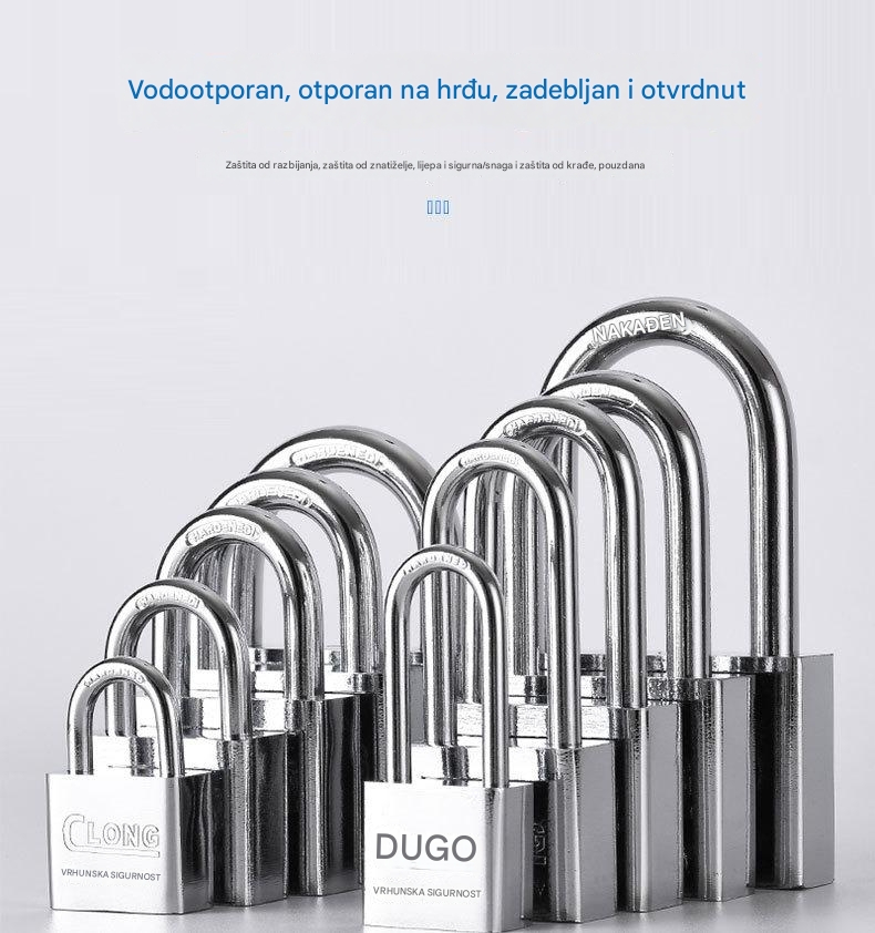 Čelična brava za teške uslove sa 4 kvadratna sečiva i nerđajućom glavom - Brava za vrata, kapije, sefove, škrinje, otporna na neovlašćeno otvaranje, za kancelariju ili poslovne prostore (bez ključa/pristupa)