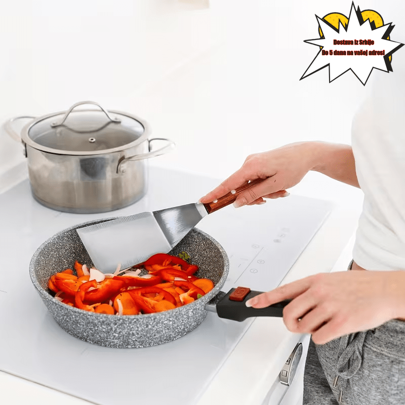 1 komad drvena drška, nehrđajući čelični špatula, otporna na toplotu, višenamenska kuhinjska špatula za odrezak, tortu, kuhinjski pribor