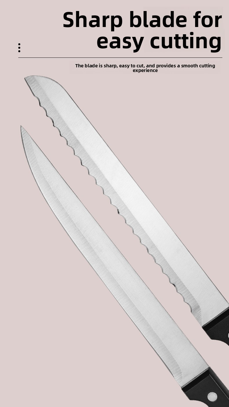 Set od 6 kuhinjskih noževa od visokougljeničnog nehrđajućeg čelika sa plastičnom drškom | Ultra oštri, uključuje nož za sečenje i nož za voće, oštrice od 304 nehrđajućeg čelika, drvene drške