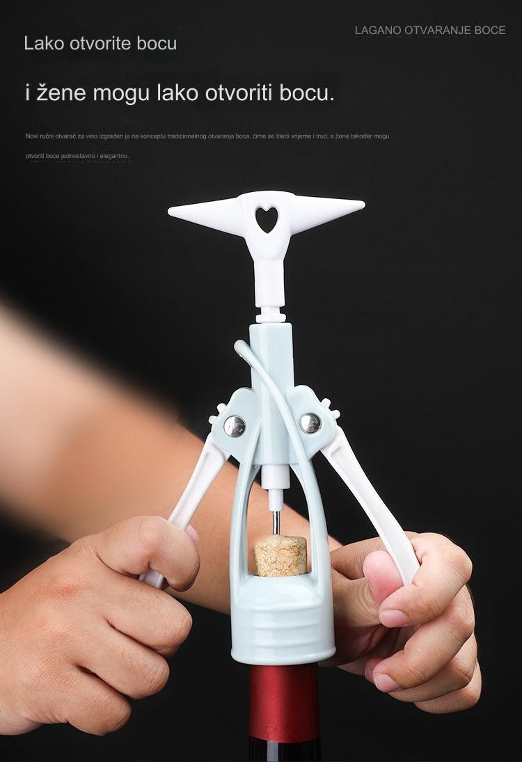 1 Komplet Robusnih Debelih Plastičnih Otvarača za Vino sa Čepom i Polugom - Robusni Beli i Zeleni Otvarači za Flaše Vina, za Putovanja, Žurke - Ručni Povlačač, Izdržljiv Prenosivi Komplet Dodataka za Vino