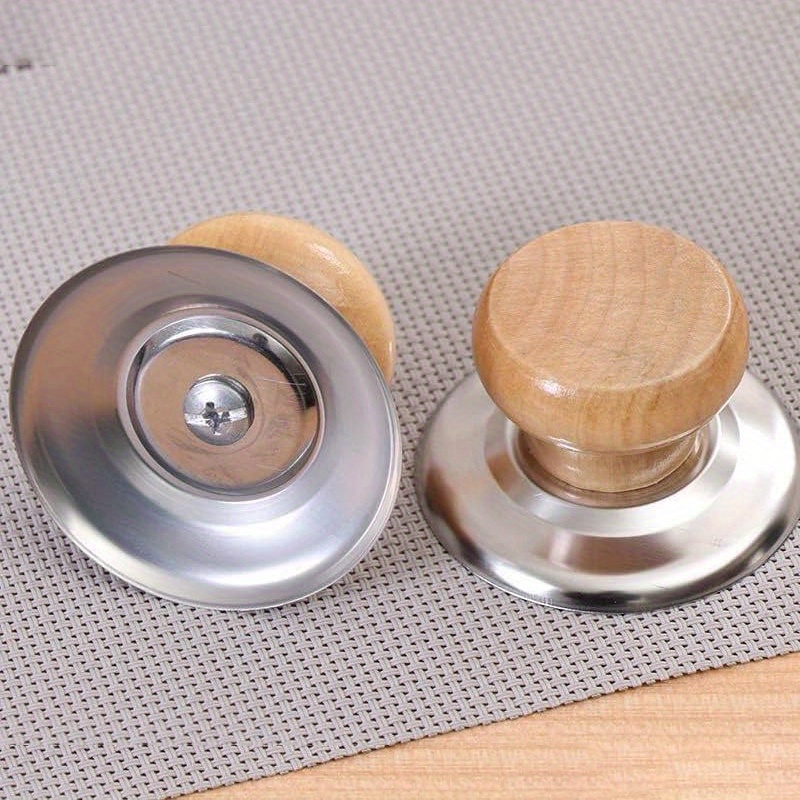 1/2 kom Drvena Ručica za Poklopac Šerpe - Drvena Ručka Otporna na Toplotu sa Bazom od Nerđajućeg Čelika, Zamena Protiv Opekotina za Šerpe & Tiganje, Prečnik 5.71Cm, Kuhinjski Pribor za Kuvanje, Zamena Poklopca za Šerpu, Ergonomski Kuhinjski Pribor, Izdržljiv Kuhinjski Predmet