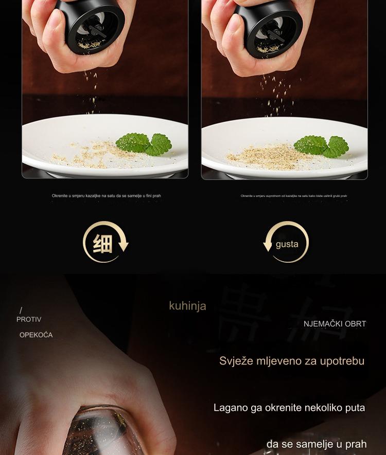 Ručni mlin za biber i so sa podesivom krupnoćom - Izdržljiv mlin za so, ručno upravljanje za sveže mlevene začine, so, biber - Kuhinjski alat za kućnu i komercijalnu upotrebu, bez /, lako za čišćenje