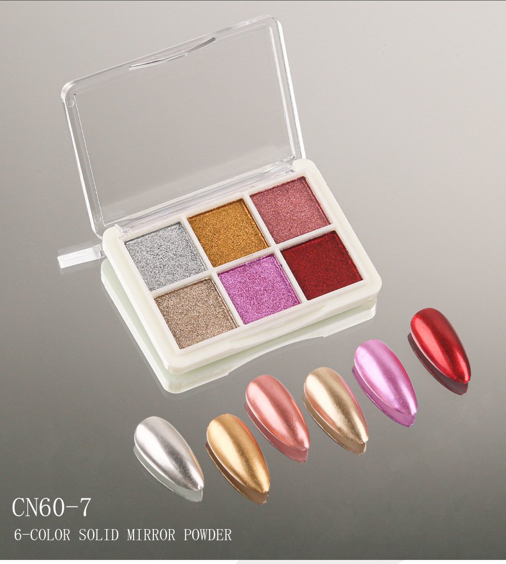 Set lakova za nokte sa šljokicama u 6 boja | Metalik čvrsti pigment u prahu za manikir, trendi Ins stil
