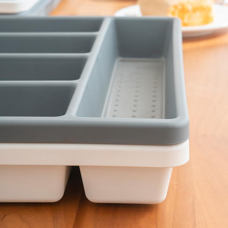 Zidni organizator za kuhinjski pribor sa pregradama za blokove i pribor - Izdržljiv ABS beli i drveni izgled (Montaža bez alata) - Štedi prostor, fioka/traka za noževe, viljuške, kašike, špatule, mutilice