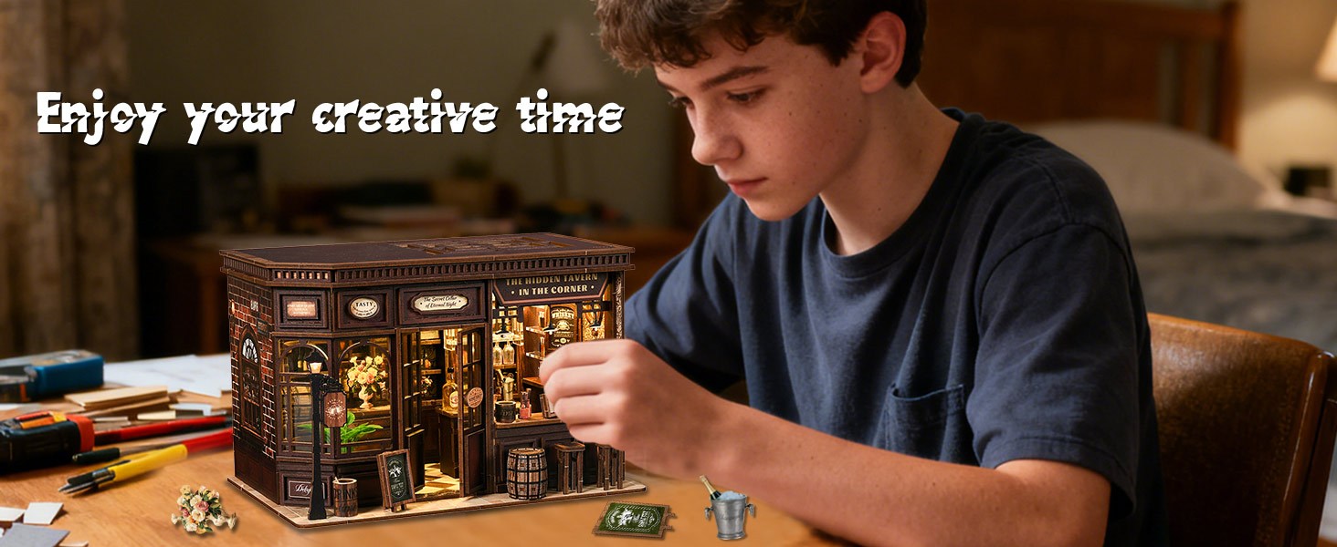 Kompleti za kutak za knjige za odrasle - Napravite svoj vlastiti minijaturni umetak za policu za knjige sa LED osvetljenjem, maštoviti kompleti za izradu knjižnog kutka, dekoracija sobe za fantazijsku tavern dioramu, savršen poklon za ljubitelje knjiga, kutak čuda i knjiga.