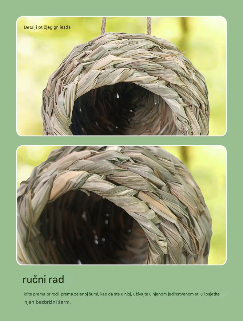 Ručno rađeno pleteno olo gnezdo za papagaje | Topla kućica za ptice za dekoraciju vrta sa prirodnom pletenicom od trave