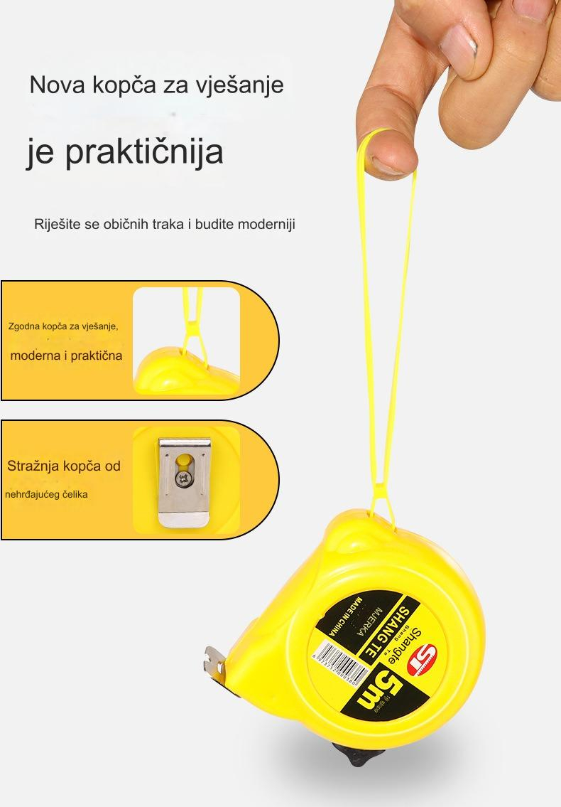 Paket od 5 metara - Čelična merna traka sa kopčom za kaiš - Izdržljiva i prenosiva merna traka za geodetske radove, DIY, uređenje dvorišta - Dugotrajna i praktična za profesionalce i svakodnevnu upotrebu