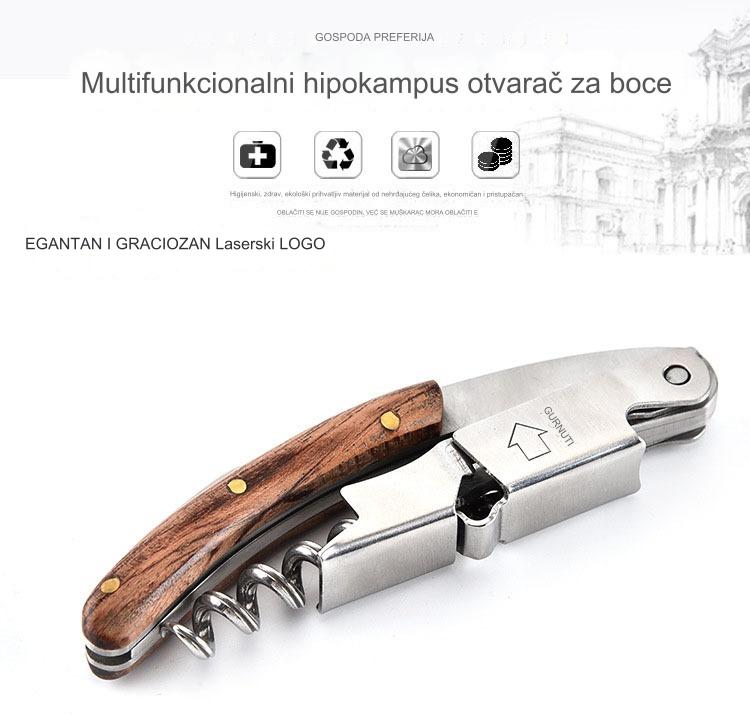 Višenamenski otvarač od nehrđajućeg čelika sa nožem za vino, otvaračem za flaše/konzerve, čepom za vino i još mnogo toga - Sve-u-jednom za kampovanje, piknik, bar, restoran - Kompaktan i higijenski dizajn