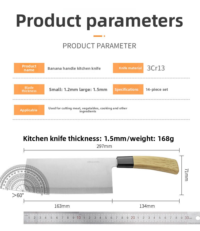 Set od 3 komada kuhinjskih noževa od nerđajućeg čelika sa oštrim i izdržljivim dizajnom, pogodan za kućnu upotrebu, sa šupljom kružnom oštricom i drvenom drškom za sečenje voća i povrća