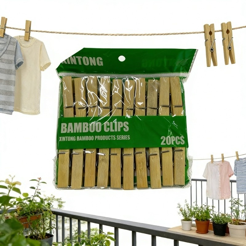 Paket od 20 izdržljivih bambusovih štipaljki sa oprugom i drvetom, pogodnih za veš, rukotvorine, vešanje peškira, fotografija - Štipaljke sa oprugom za spoljašnju upotrebu, prikaz peškira i fotografija, bambusove drvene štipaljke, štipaljke za veš