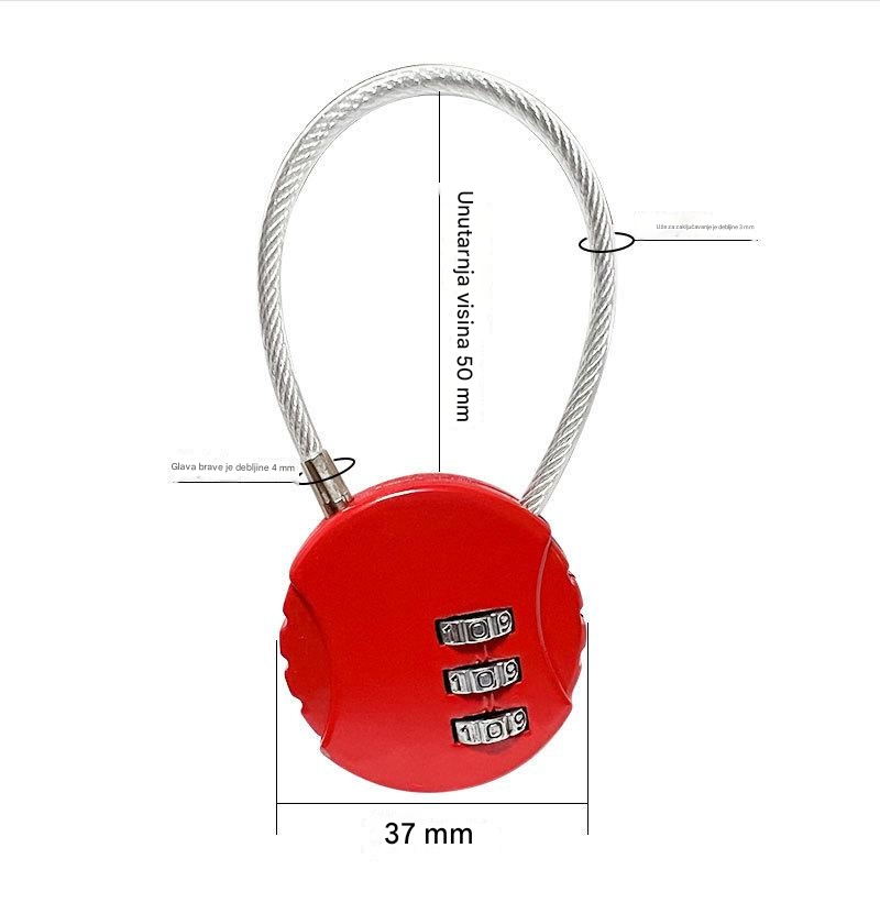 Teška kablovska brava sa loptastim sistemom za zaključavanje - Polirana višebojna brava pogodna za kofer, prtljag i putnu opremu