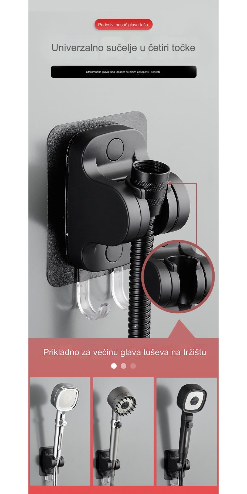 Podesiva baza za tuš bez bušenja | Držač glave tuša za kupatilo, plastični materijal