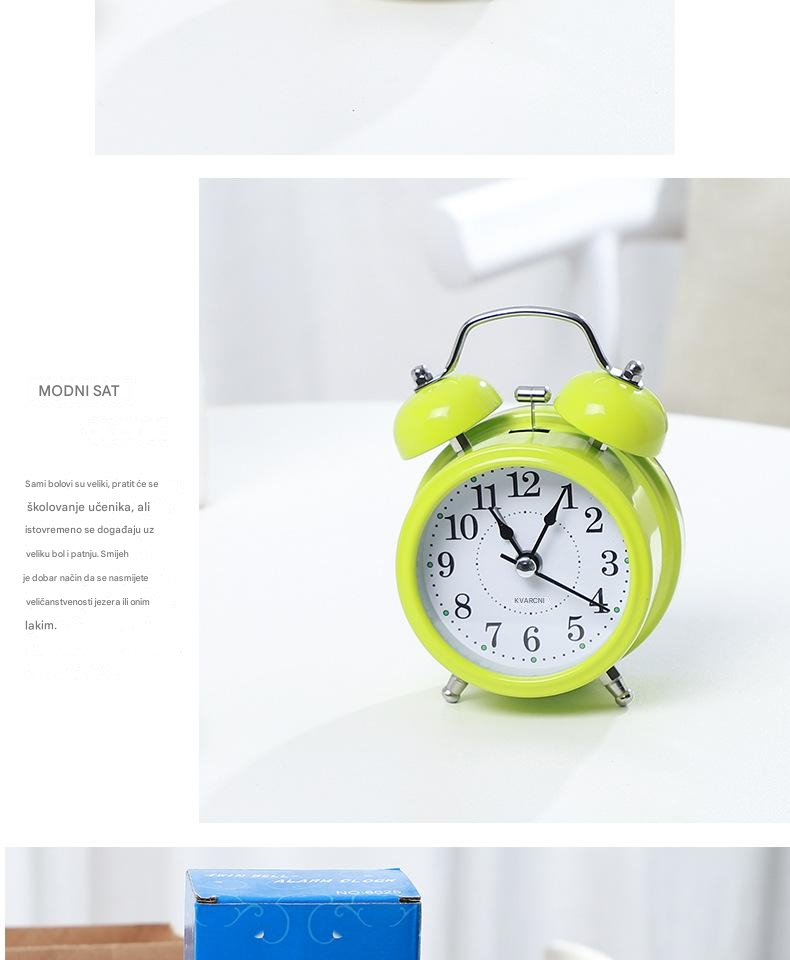 Kreativni metalni budilnik sa tihim noćnim svetlom za decu i učenike, moderan i klasičan noćni stočić