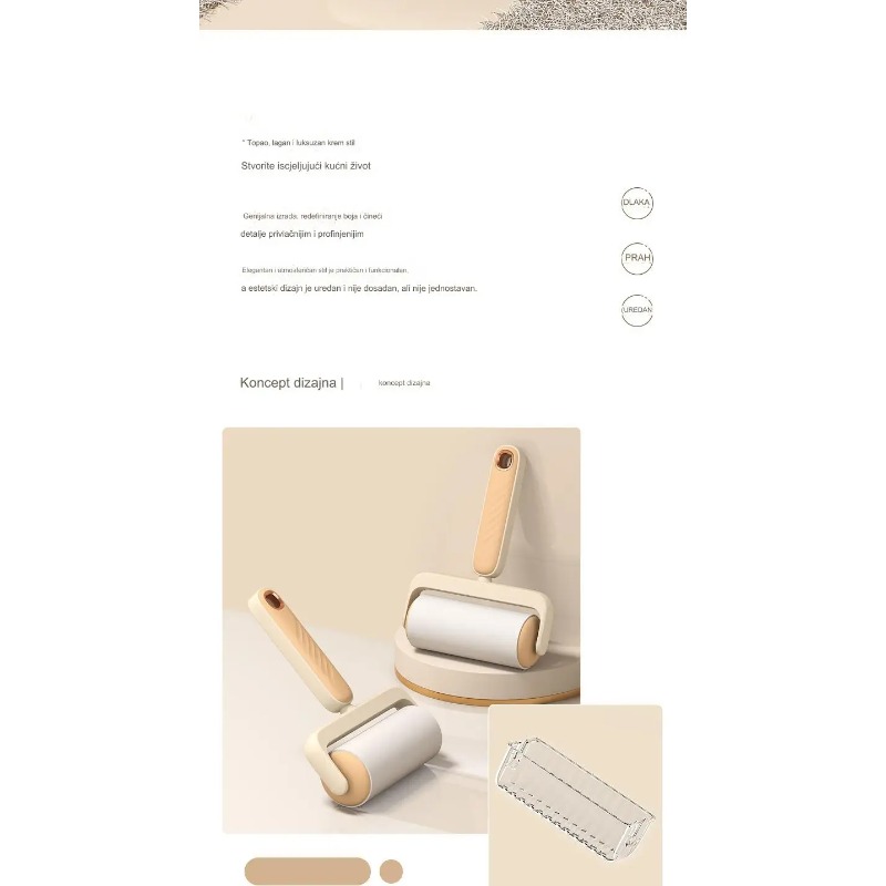 Valjak četka za čišćenje prašine za kućnu upotrebu, sa odvojivom dugom drškom, dizajniran za lako uklanjanje dlaka i prašine sa daškom elegancije