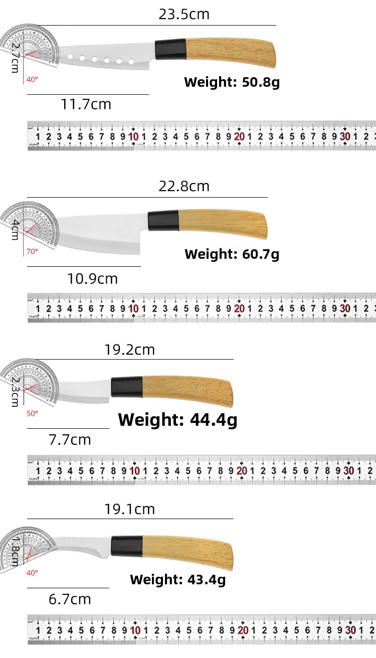 Premium set kuhinjskih noževa oštrih kao britva | Oštrice od visokougljeničnog nehrđajućeg čelika, drške u boji drveta, idealni za sečenje povrća i voća