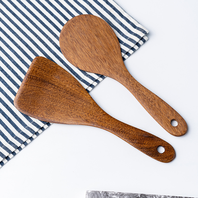 Drvena lopatica i kašika za supu - Dugačka drška za prženje sa drvetom, nelepljiva za tiganje, kašika za pirinač, supu, curry, prženje - Izdržljiva i praktična (Kompatibilna sa indukcionim štednjacima)