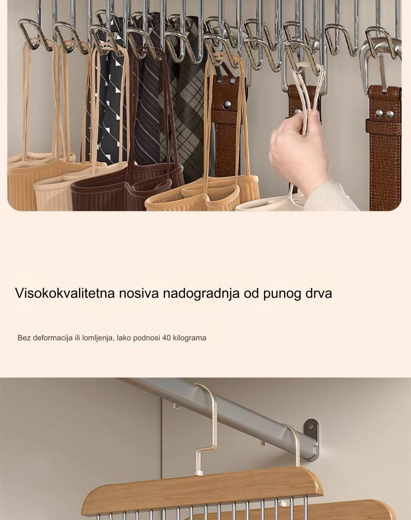 Moderan Držač od Pravog Drveta sa Osam Kukica | Svestrano Skladištenje za Donje Rublje, Kaiševe, Prsluke, Šalove i Čarape