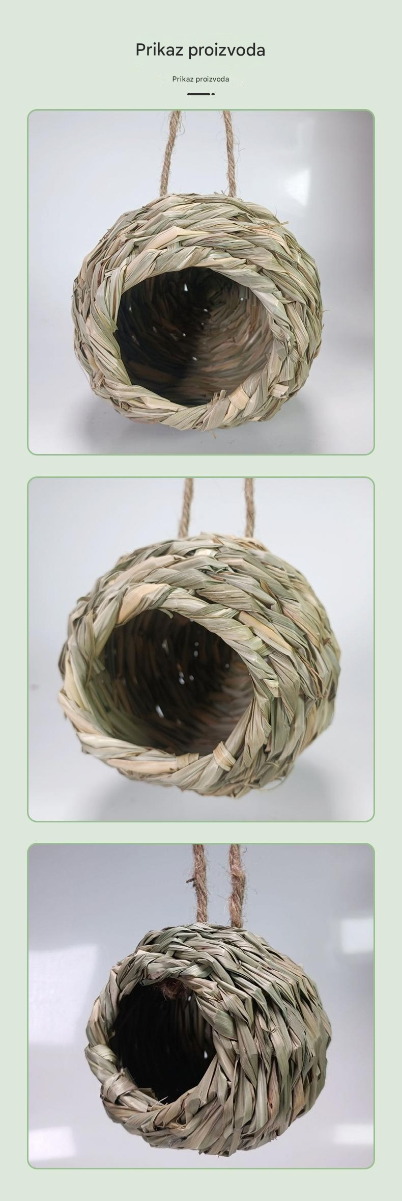 Ručno rađeno pleteno olo gnezdo za papagaje | Topla kućica za ptice za dekoraciju vrta sa prirodnom pletenicom od trave