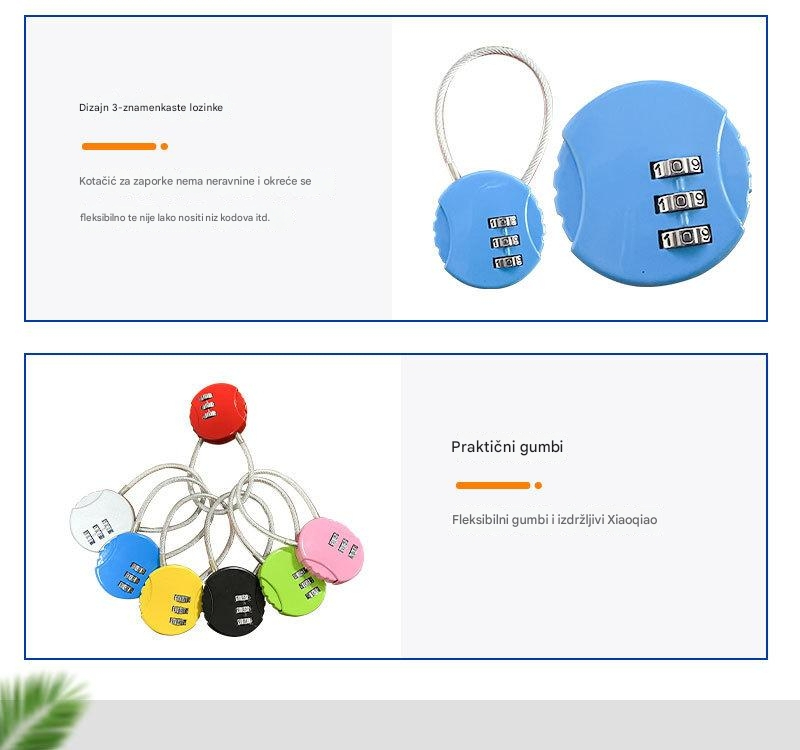 Teška kablovska brava sa loptastim sistemom za zaključavanje - Polirana višebojna brava pogodna za kofer, prtljag i putnu opremu