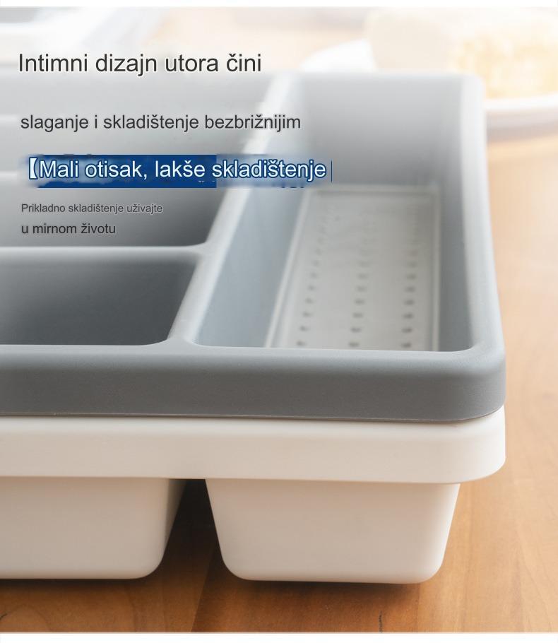 Zidni organizator za kuhinjski pribor sa pregradama za blokove i pribor - Izdržljiv ABS beli i drveni izgled (Montaža bez alata) - Štedi prostor, fioka/traka za noževe, viljuške, kašike, špatule, mutilice