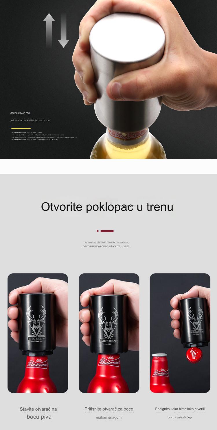 Otvarač za flaše od nerđajućeg čelika, teški multifunkcionalni, sa ergonomskom ručkom i mehanizmom poluge - Teški mehanizam poluge za lako otvaranje jednim dodirom, izdržljiv i higijenski dizajn za kuću, bar, kuhinju, kampovanje, žurke - Idealan za pivo