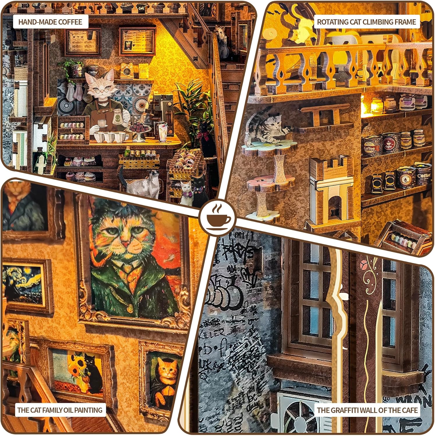 Kompleti za kutak za knjige za odrasle - Napravite svoj vlastiti minijaturni umetak za policu za knjige sa LED osvetljenjem, maštoviti kompleti za izradu knjižnog kutka, dekoracija sobe za fantazijsku tavern dioramu, savršen poklon za ljubitelje knjiga, kutak čuda i knjiga.